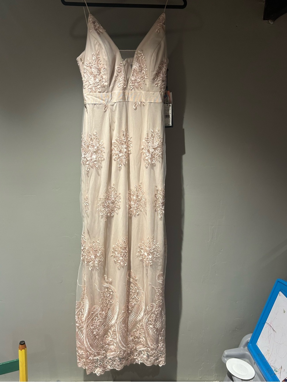 Adrianna Papell Blush Strapless Embroidered Maxi Dress